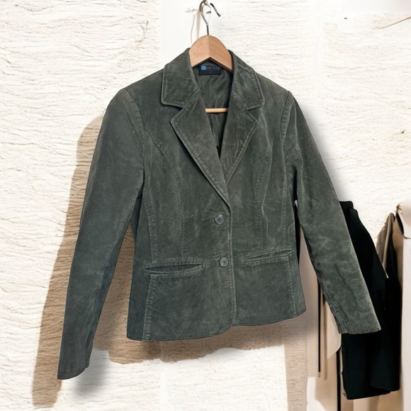 Vintage leather Women's Olive Green Blazer coat M coastal western prairie - Picture 1 of 7